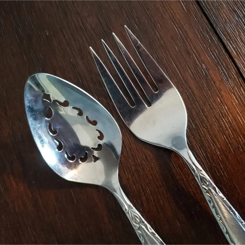 Oneida Community Venetia Stainless Steel Silver Serving Fork And Spoon
